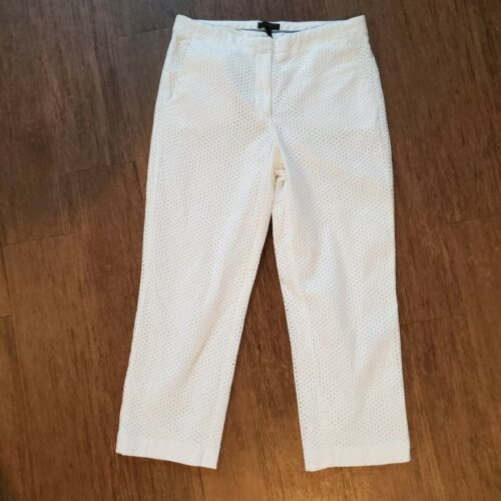 J Crew F3374 white cotton eyelet circle crop pants 8T‎ lined